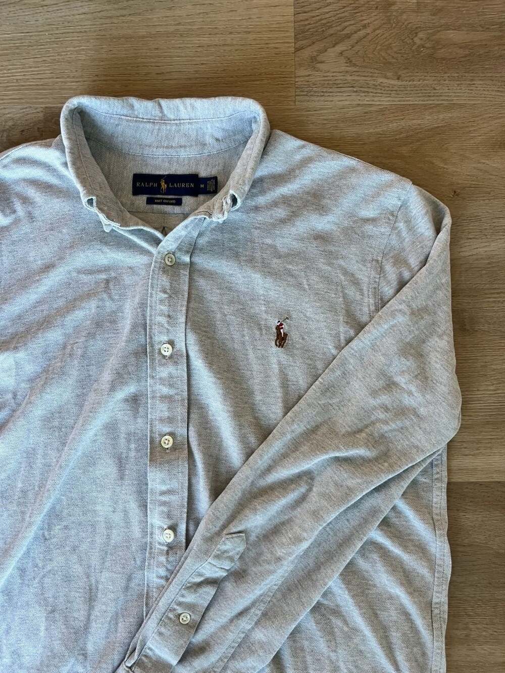 Ralph Lauren, Knit Oxford Button Down, Business Casual, Heathered Gray, M